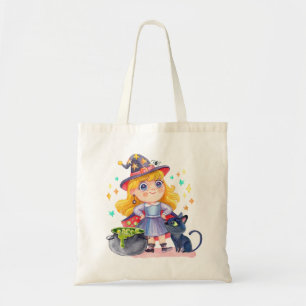 Tote Bag Cute little witch and black cat