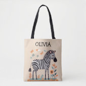 Tote Bag Cute Little Zebra avec Fleurs et Papillons (Devant)