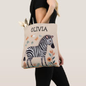 Tote Bag Cute Little Zebra avec Fleurs et Papillons (De près)