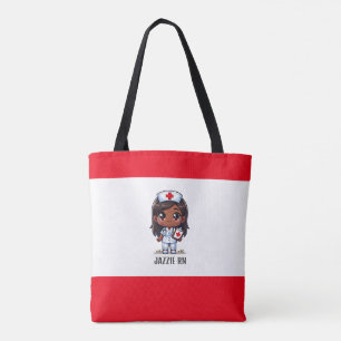 Tote Bag Cute Manga Black Nurse Cheveux rouges et yeux pers