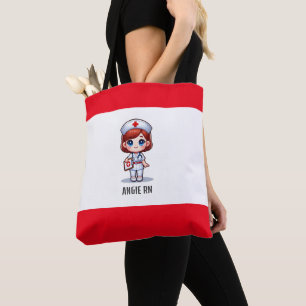 Tote Bag Cute Manga Nurse avec cheveux rouge bleu yeux Pers