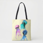Tote Bag Cute méduse trio aquarelle art (Devant)
