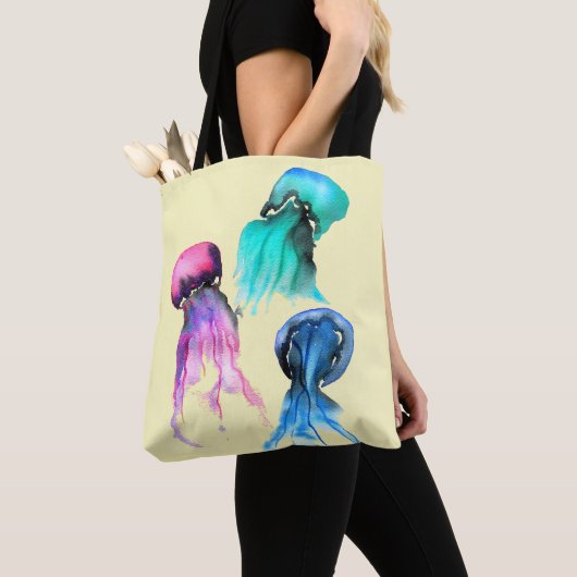 Tote Bag Cute méduse trio aquarelle art (De près)