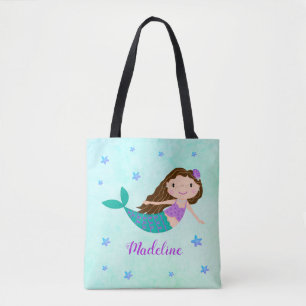 Tote Bag Cute Mermaid Purple Glitter