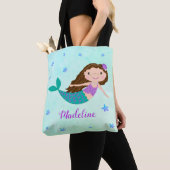 Tote Bag Cute Mermaid Purple Glitter (De près)