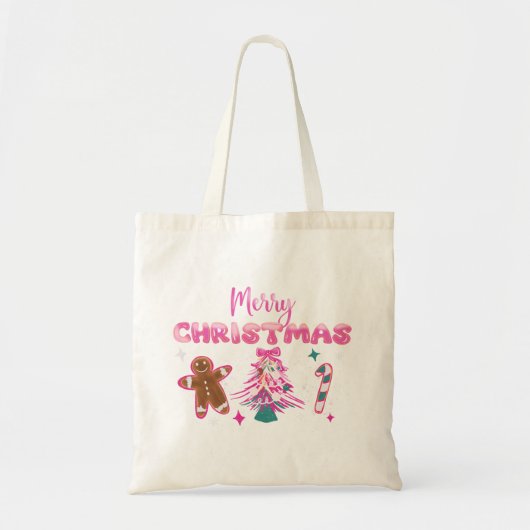 Tote Bag Cute Merry Christmas Gingerbread and Candy Design (Devant)