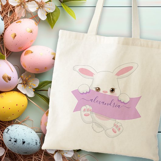 Tote Bag Cute mignonne violet Ribbon de Pâques fille lapin