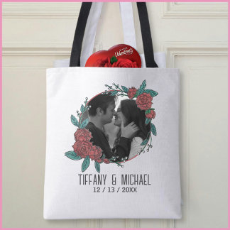 Tote Bag Cute Modern 1 Photo Couples Names Date Married