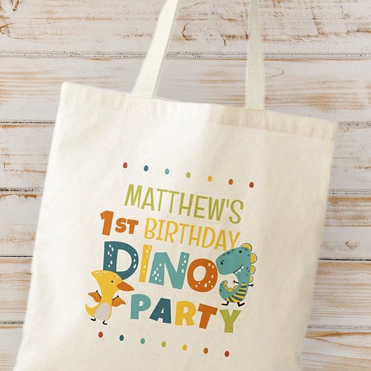 Tote Bag Cute Modern Dino Dinosaur fête d'anniversaire pour