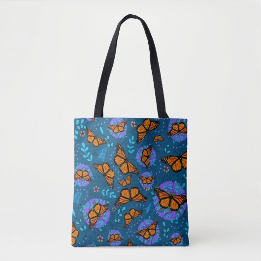 Tote Bag Cute Monarch Butterfly Garden Motifs (Devant)