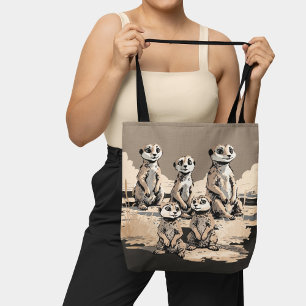 Tote Bag Cute Monochromatique Meerkat Family Desert Art