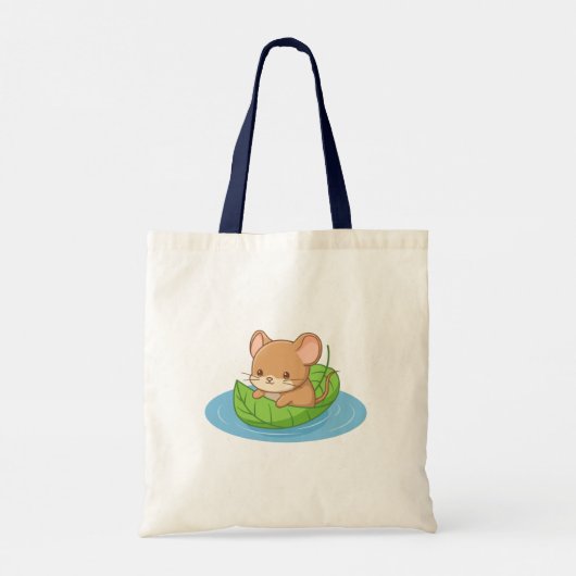 Tote Bag Cute Mouse in a Leaf Boat (Dos)
