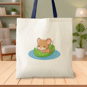 Tote Bag Cute Mouse in a Leaf Boat