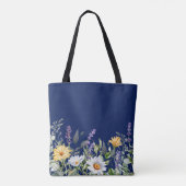 Tote Bag Cute Navy Blue Boho Fleur sauvage Design (Dos)