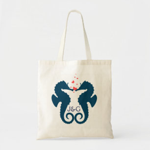 Tote Bag Cute Navy Blue Seahorses Coeurs rouges
