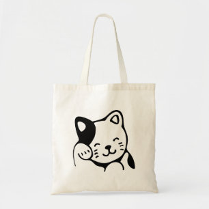 Tote Bag Cute noir et blanc Kitty Chat Waving Bonjour