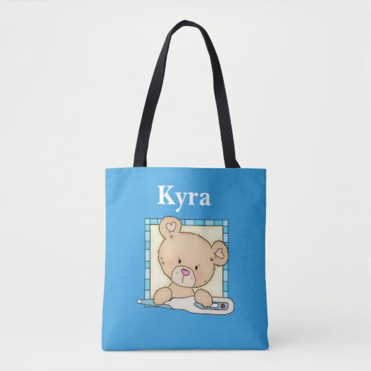 Tote Bag Cute Nurse ours ajouter le nom fourre-tout (Devant)