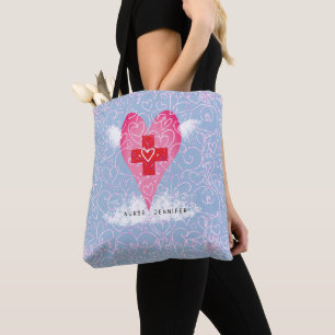 Tote Bag Cute Nurse rose Coeur rouge avec ailes Personnalis