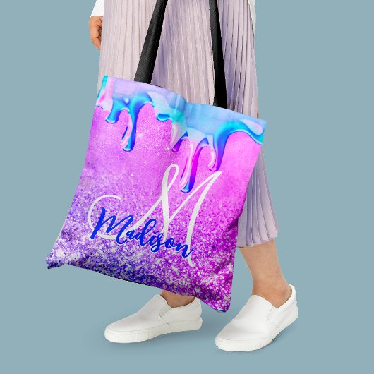 Tote Bag Cute ombre rose violet parties scintillant monogra