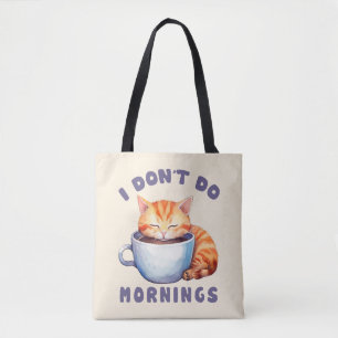 Tote Bag Cute Orange Chat - Je ne fais pas les matins