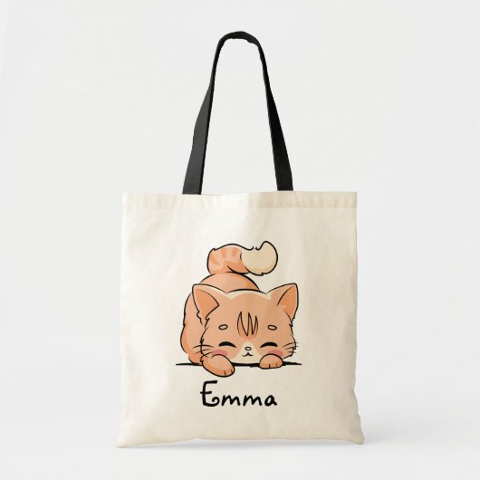Tote Bag Cute Orange Tabby Chat Nom personnalisé (Devant)