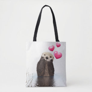 Tote Bag Cute Otter avec Love Hearts