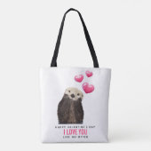 Tote Bag Cute Otter with Hearts Valentine (Dos)