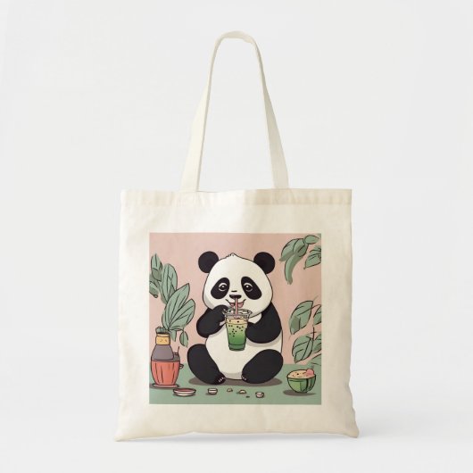 Tote Bag Cute Panda boire du thé à bulle, du boba tea (Devant)