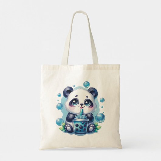 Tote Bag Cute Panda et Blue Boba Bubble Tea (Dos)