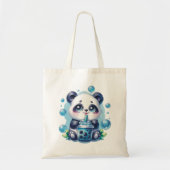 Tote Bag Cute Panda et Blue Boba Bubble Tea (Devant)