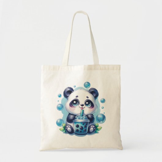 Tote Bag Cute Panda et Blue Boba Bubble Tea (Devant)