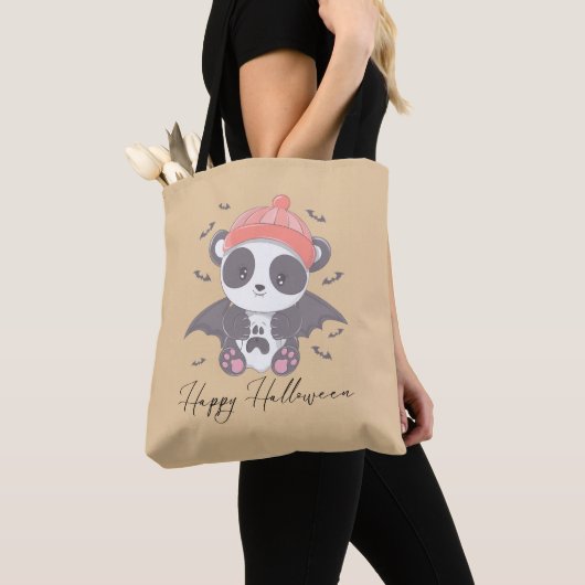Tote Bag Cute Panda Vampire et Bats Gold Halloween (De près)