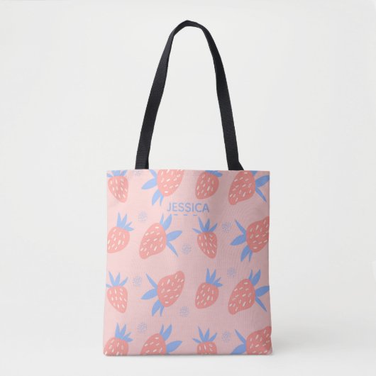 Tote Bag Cute Pastel Fraise Motif rose Personnalisé (Devant)