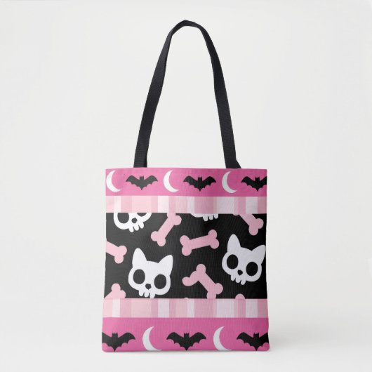 Tote Bag Cute Pastel Goth Halloween Chat et chauve-souris (Devant)