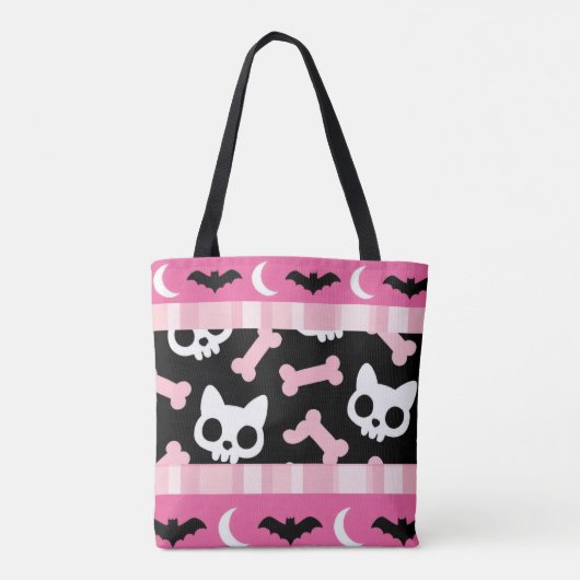 Tote Bag Cute Pastel Goth Halloween Chat et chauve-souris (Dos)