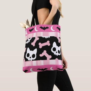 Tote Bag Cute Pastel Goth Halloween Chat et chauve-souris