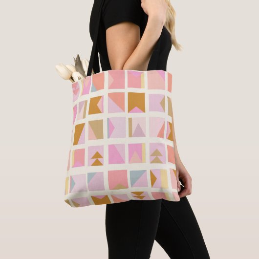 Tote Bag Cute Pastel Patchwork Formes géométriques Motif (De près)