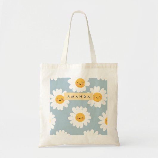 Tote Bag Cute Pastel personnalisé Smiling Daisy (Devant)