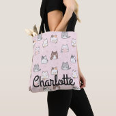 Tote Bag Cute Pastel Pink Kawaii Chats Éclatez Votre Nom  (De près)