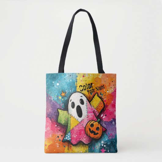 Tote Bag Cute Patchwork Ghost Colorful Splatter Art (Devant)