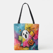 Tote Bag Cute Patchwork Ghost Colorful Splatter Art (Dos)