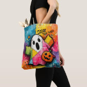 Tote Bag Cute Patchwork Ghost Colorful Splatter Art (De près)