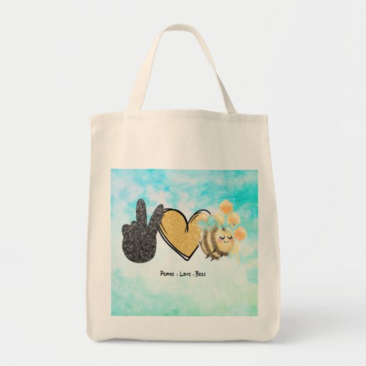 Tote Bag Cute Peace Love Bees  (Devant)