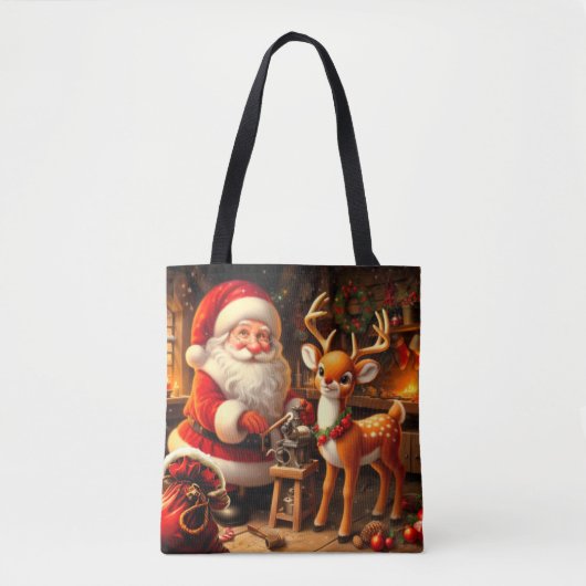 Tote Bag Cute Père Noël et Reindeer (Devant)