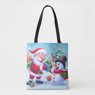 Tote Bag Cute Père Noël et Snowman