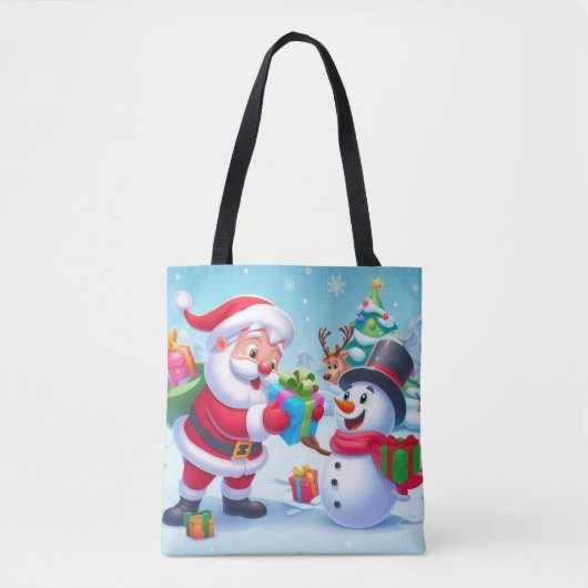 Tote Bag Cute Père Noël et Snowman (Devant)