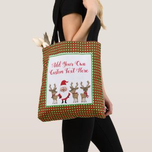 Tote Bag Cute Père Noël Noël Plaid Typographie personnalisé