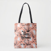 Tote Bag Cute personnalisable Fantôme d'Halloween avec chau (Devant)