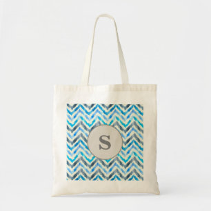 Tote Bag Cute Personnalisé Monogramme Bleu et Blanc Chevron
