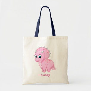 Tote Bag Cute Pink Baby Triceratops Dinosaur